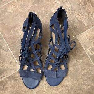 Navy Suede Lace-Up Strappy Heeled Sandals